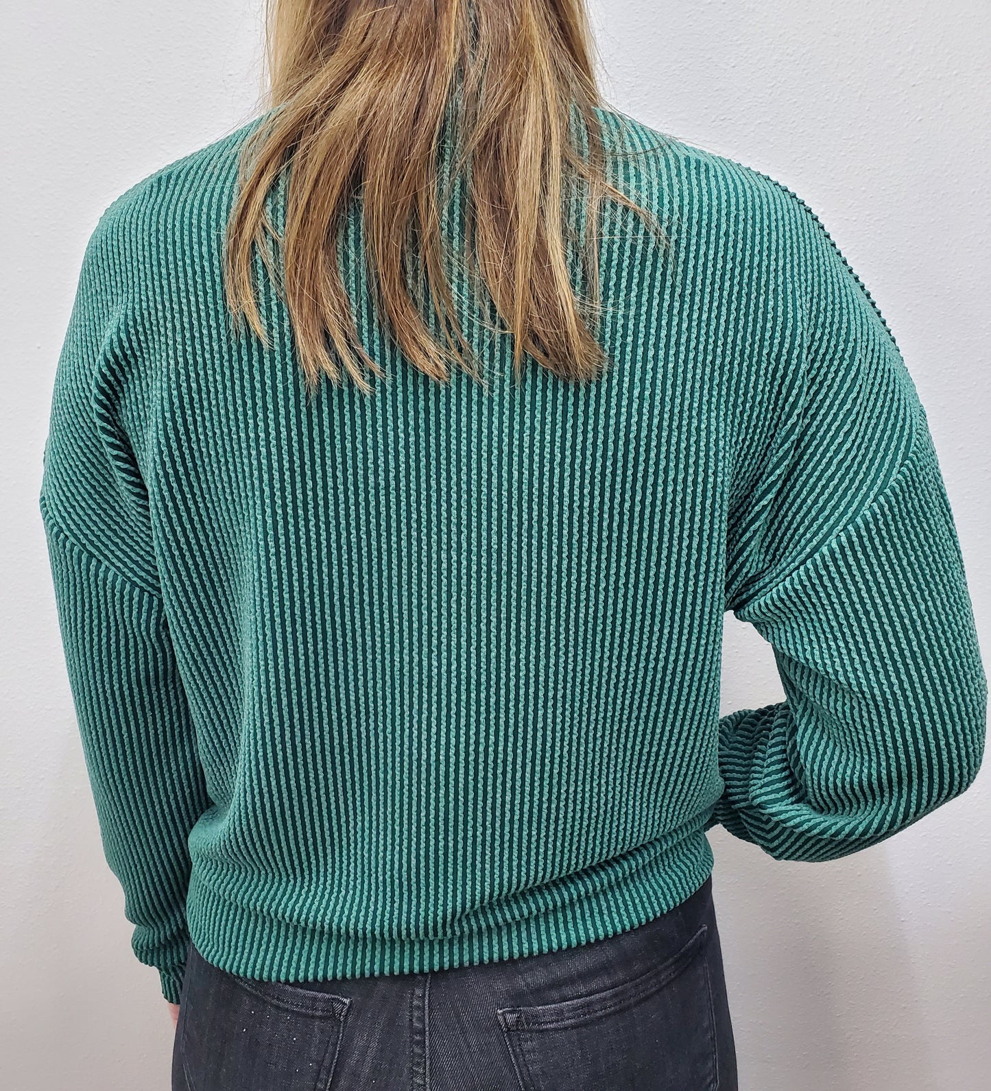 RIBBED MOCK NECK TOP - HUNTER GREEN