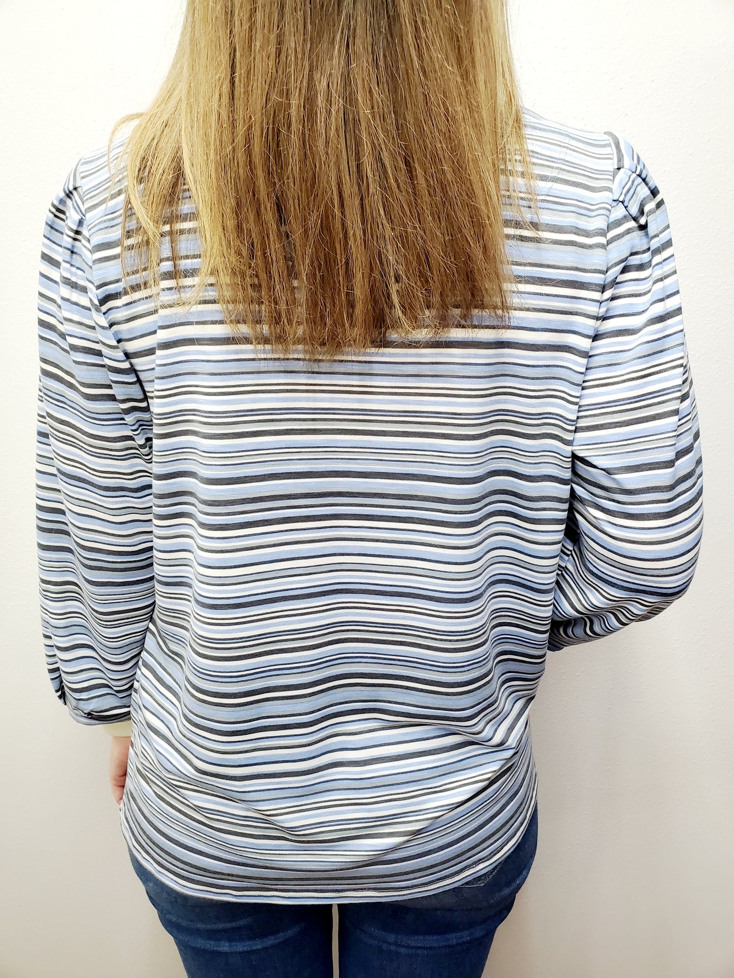 STRIPED MULTI-PANEL TOP - BLUE/GREY MULTI