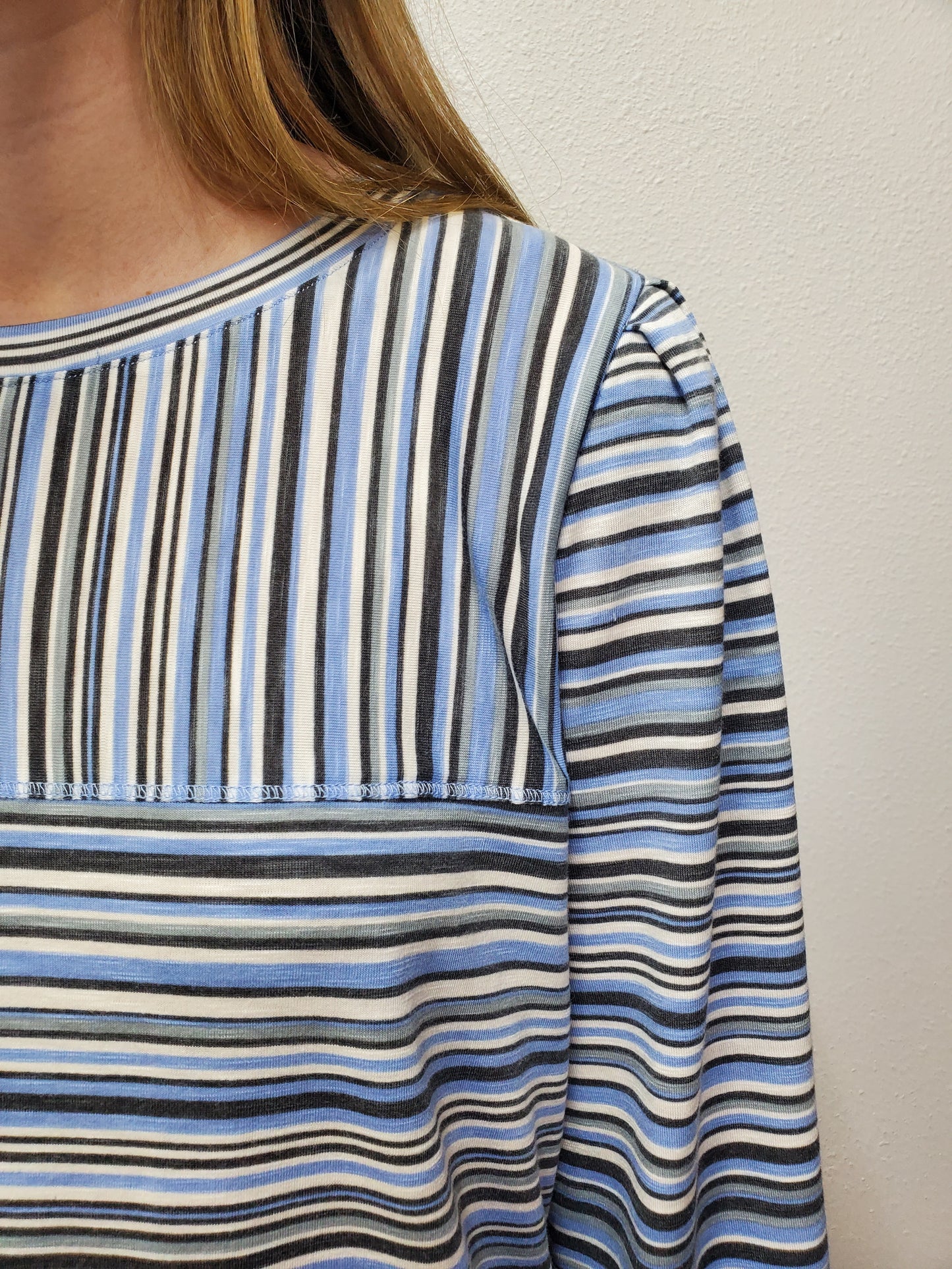 STRIPED MULTI-PANEL TOP - BLUE/GREY MULTI