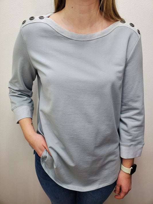 BUTTON SHOULDER TOP - SKY GREY