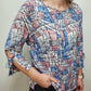 CHARLOTTE ABSTRACT PRINT TOP - MAUVE/DUST/BLUE