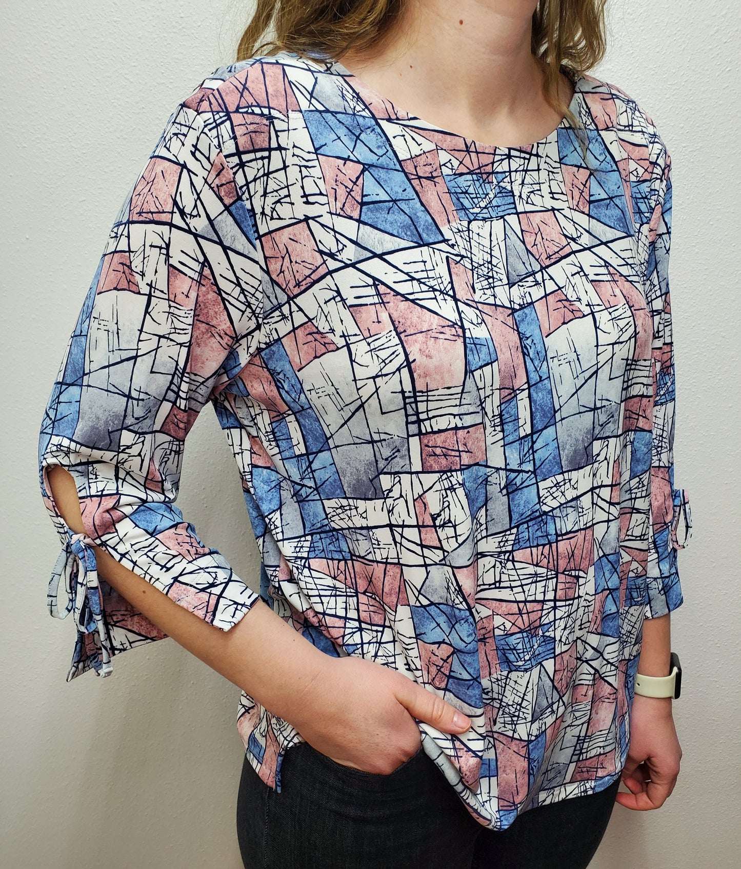 CHARLOTTE ABSTRACT PRINT TOP - MAUVE/DUST/BLUE