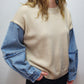 OLIVIA CONTRAST SWEATER TOP - OATMEAL/DENIM