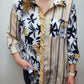 MULTI PRINT SATIN BLOUSE - TAN/BLACK MULTI