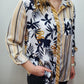 MULTI PRINT SATIN BLOUSE - TAN/BLACK MULTI