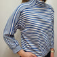 BLOCKED STRIPE KNIT TOP - BLUE/OFF WHITE