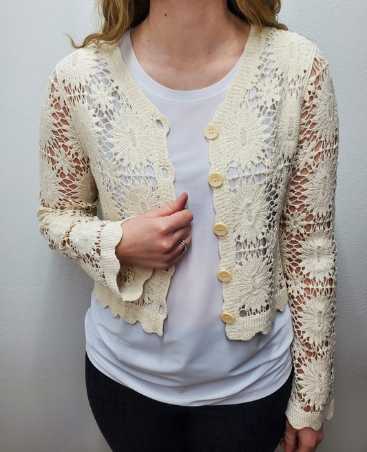 EMMA CROCHET KNIT CARDIGAN - NATURAL