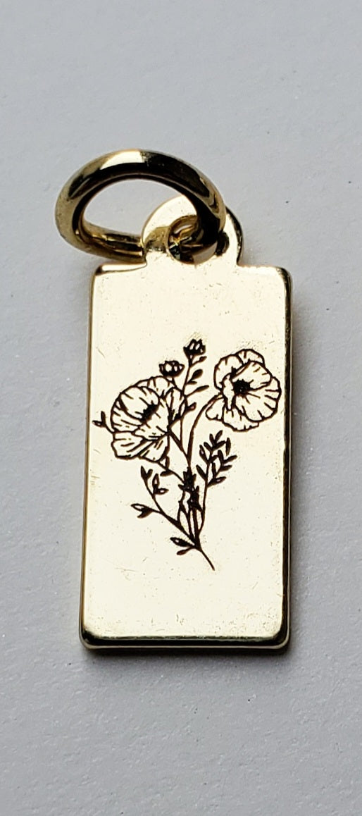 ETCHED FLOWER BAR CHARM - GOLD