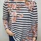 ISABELLA FLORAL STRIPE TOP - BLACK/WHITE/PINK