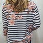 ISABELLA FLORAL STRIPE TOP - BLACK/WHITE/PINK