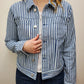 MILA RAILROAD STRIPE DENIM JACKET - BLUES
