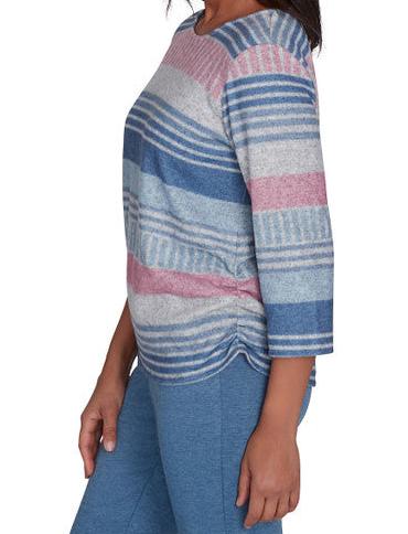 RUCHED STRIPED TOP - BLUE MULTI