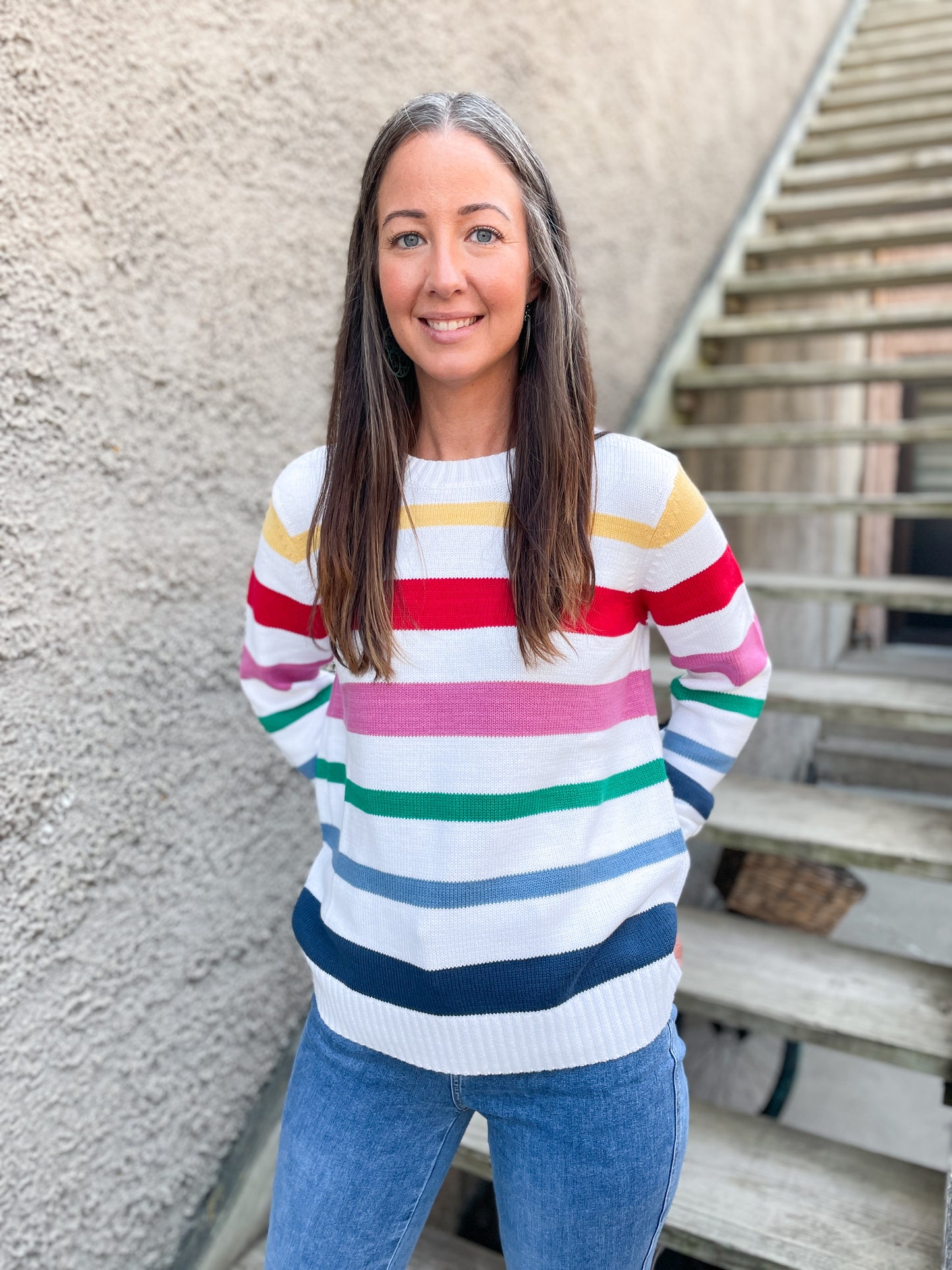 CHARLIE B RAINBOW STRIPED SWEATER - MULTI