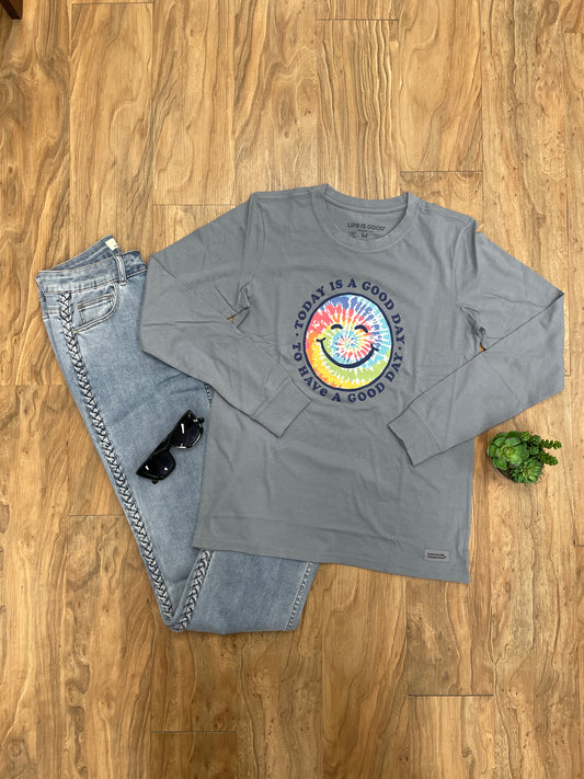 LIFE IS GOOD SMILE GOOD DAY TEE - STONE BLUE