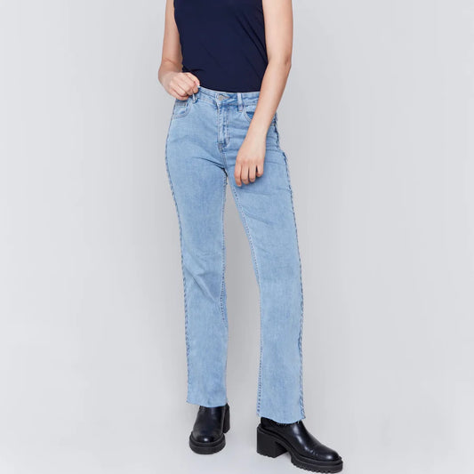 CHARLIE B BRAIDED SIDE STRAIGHT LEG JEAN - LIGHT BLUE