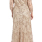 EMBELLISHED BOATNECK ILLUSION GOWN - CHAMPAGNE