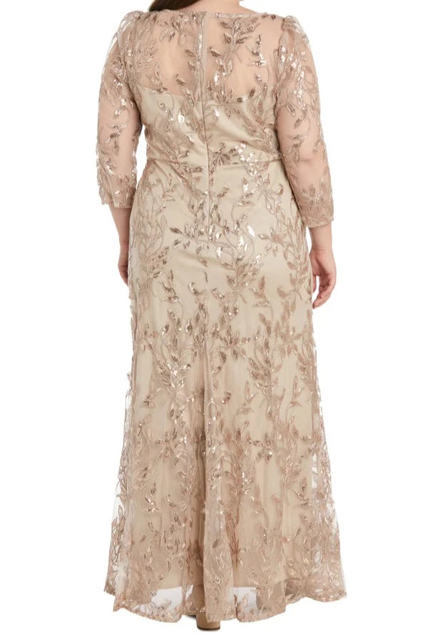 EMBELLISHED BOATNECK ILLUSION GOWN - CHAMPAGNE