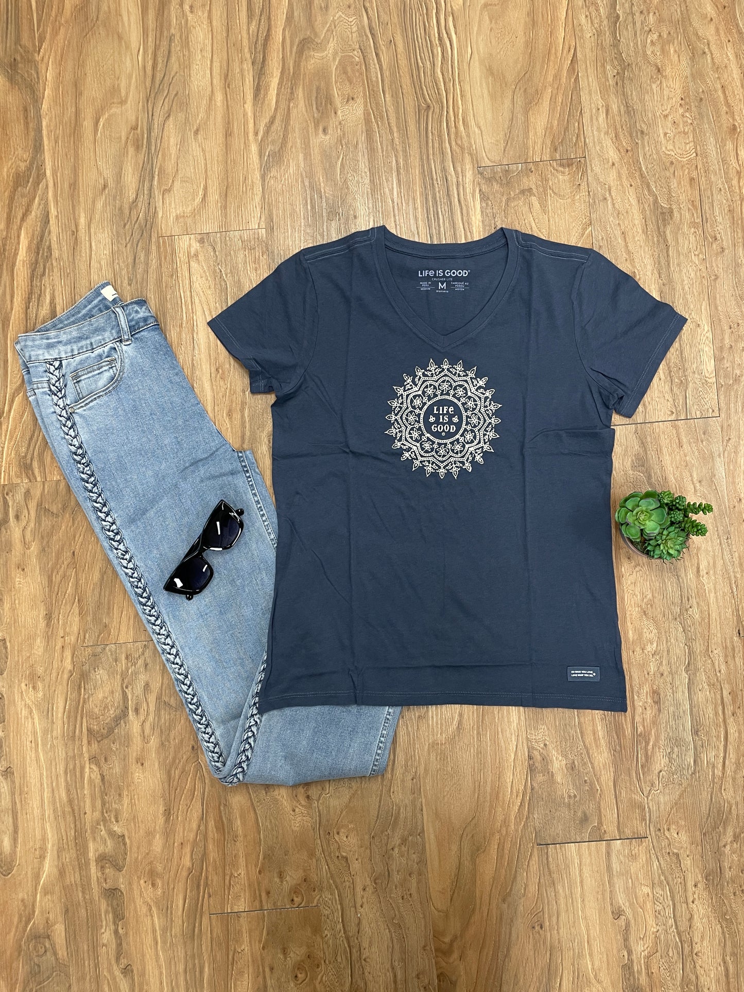 LIFE IS GOOD ANTIQUE WOODCUT TEE - DUSTY BLUE