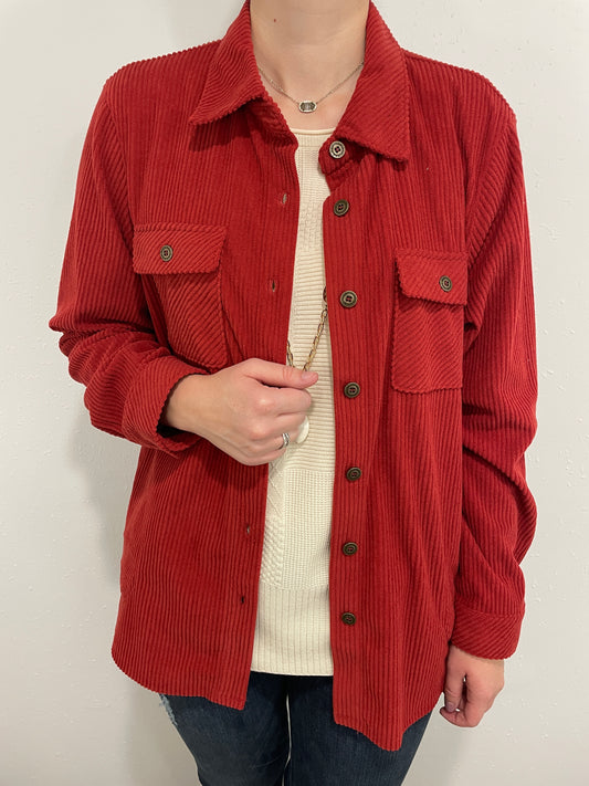 RIBBED TEXTURED SHACKET - RUSSET