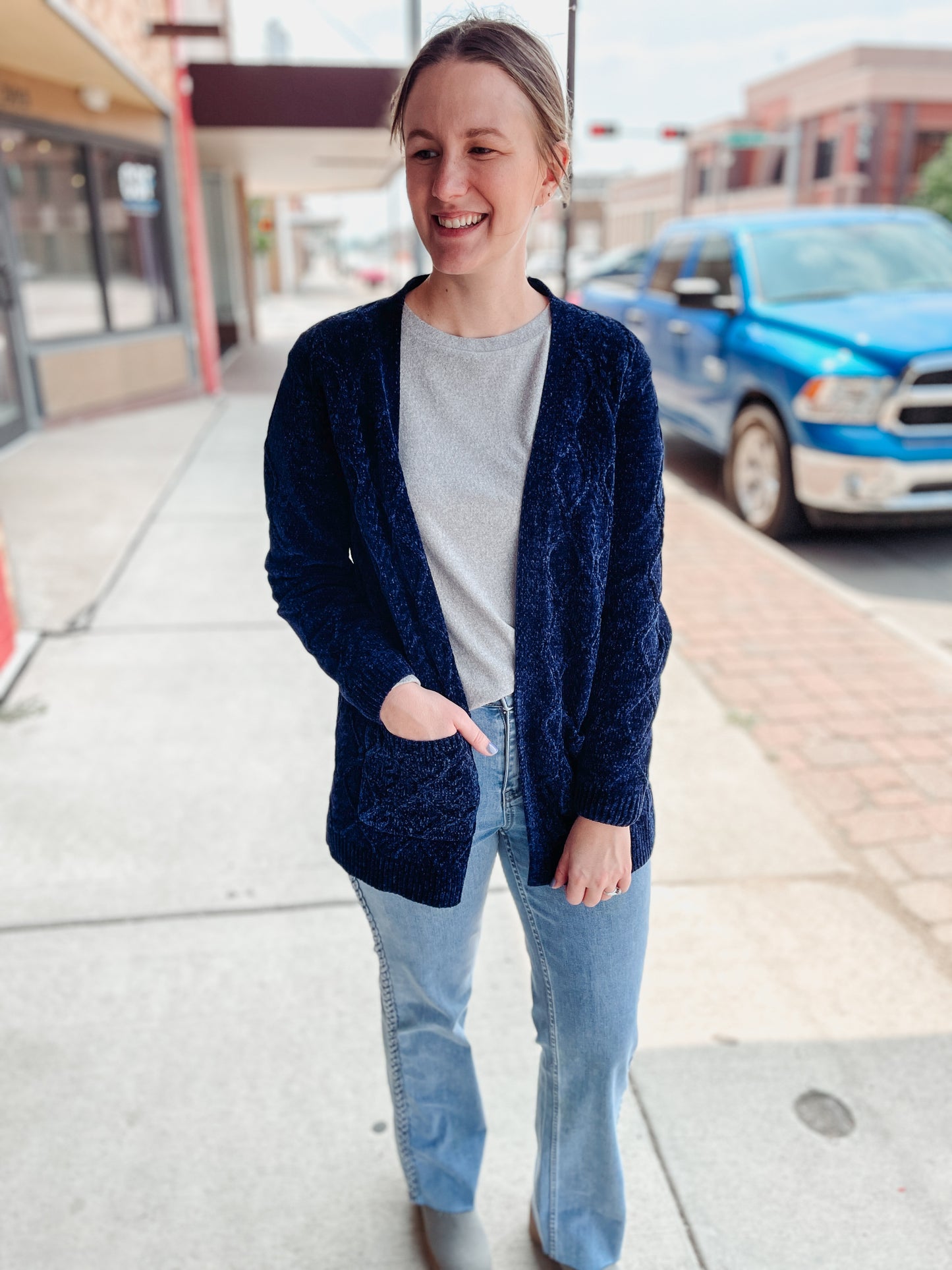 VELVETEEN OPEN KNIT CARDIGAN