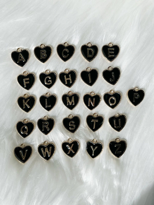 INITIAL BLACK HEART CHARM - GOLD