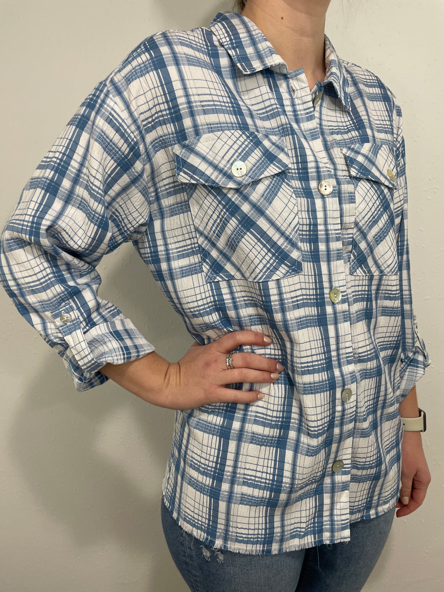 SPRING BLUES BUTTON UP BLOUSE