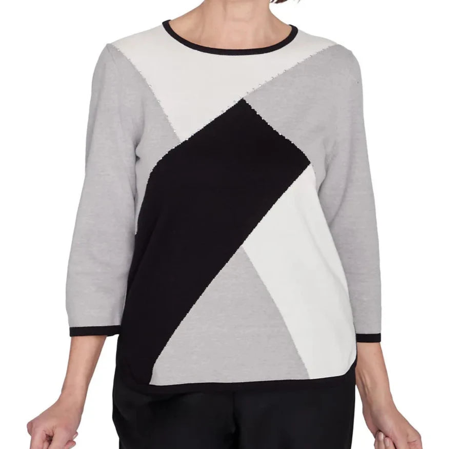 COLORBLOCK BEADED TOP - GREY/BLACK/WHITE