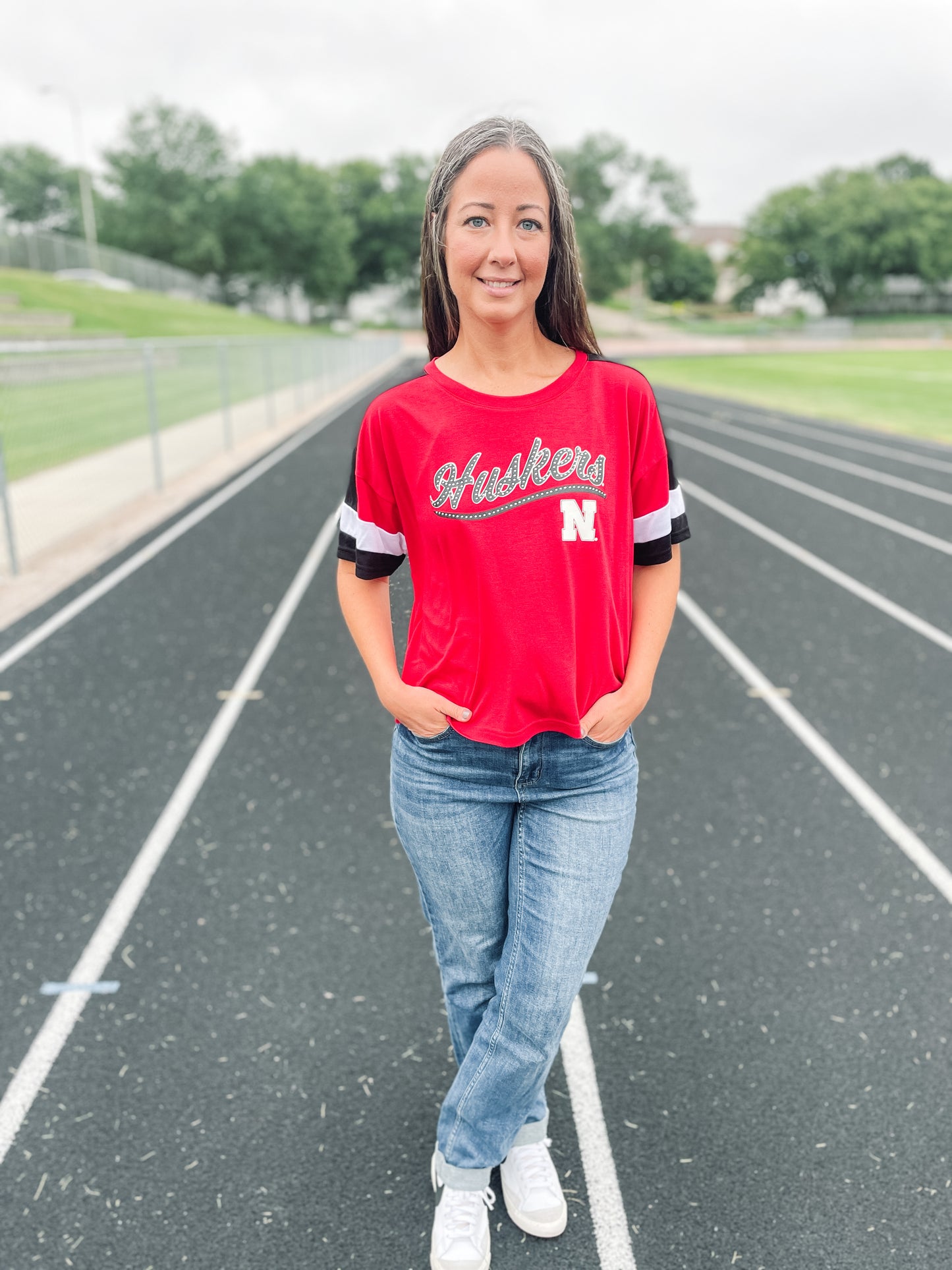 NEBRASKA DIAMOND CROPPED TEE - RED/BLACK/WHITE