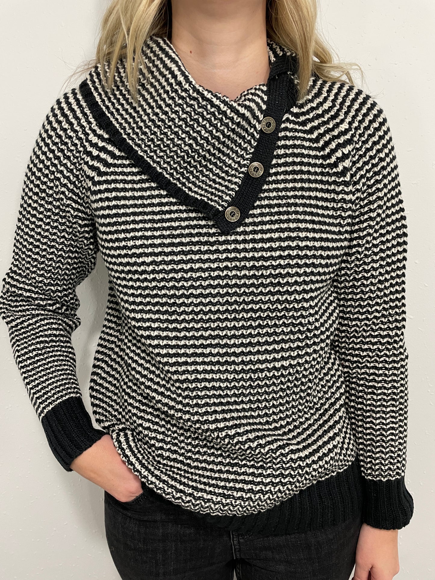 TAKE ME HOME STRIPED SWEATER - ONYX/CREAM