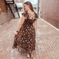 FALL FLORALS MIDI DRESS - BLACK/GOLD MULTI