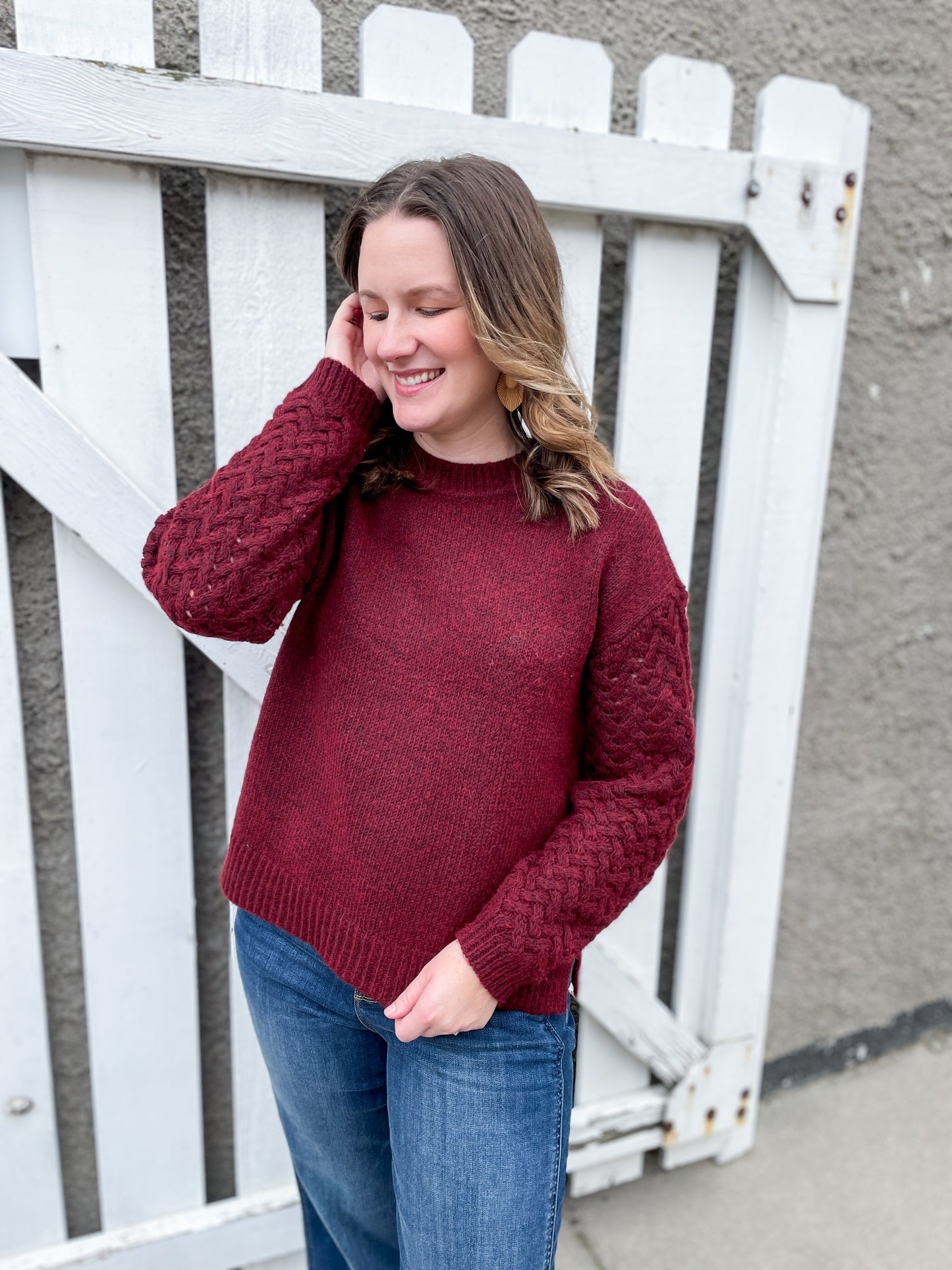 CHARLIE B PLUSHY YARN SWEATER - HEATHER CABERNET