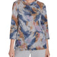 ABSTRACT WATERCOLOR COWL NECK TOP - BLUE MULTI