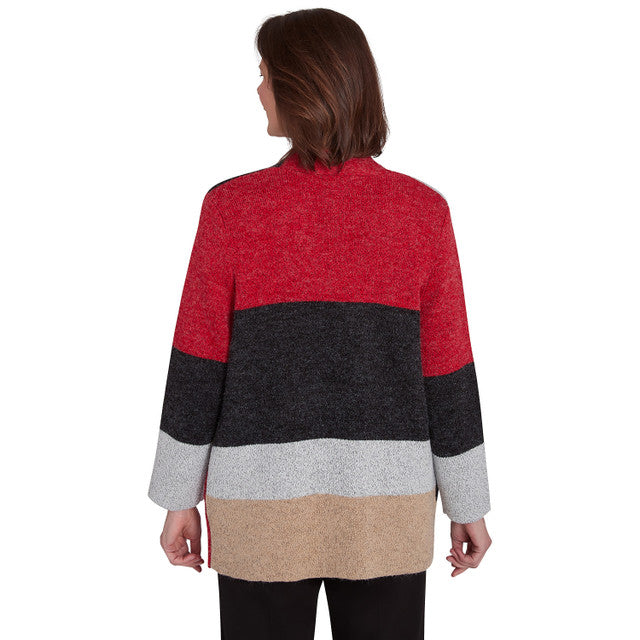 COLORBLOCK CARDIGAN SWEATER - RED/BLACK/GREY