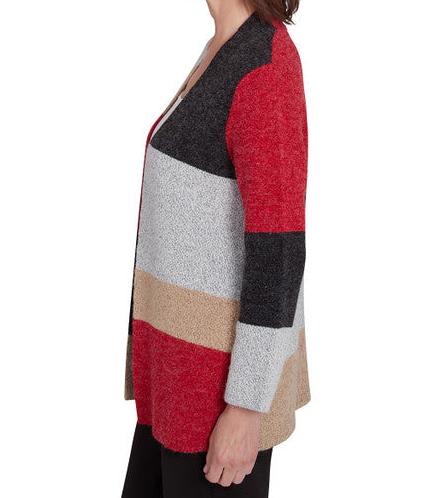 COLORBLOCK CARDIGAN SWEATER - RED/BLACK/GREY