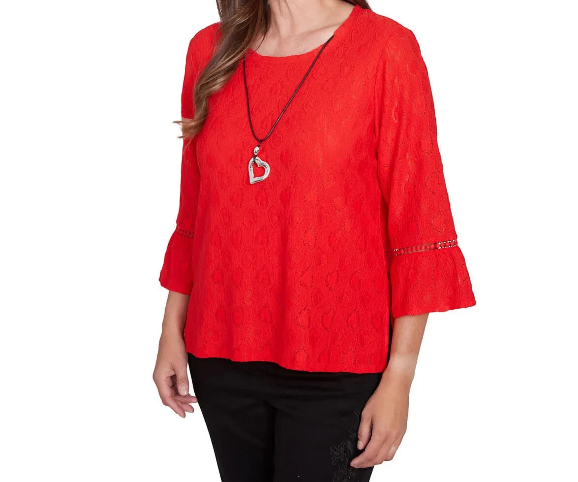 SOLID HEART TEXTURED TOP - RED