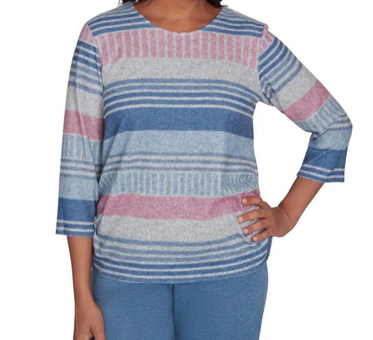 RUCHED STRIPED TOP - BLUE MULTI