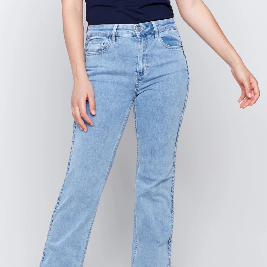 CHARLIE B BRAIDED SIDE STRAIGHT LEG JEAN - LIGHT BLUE