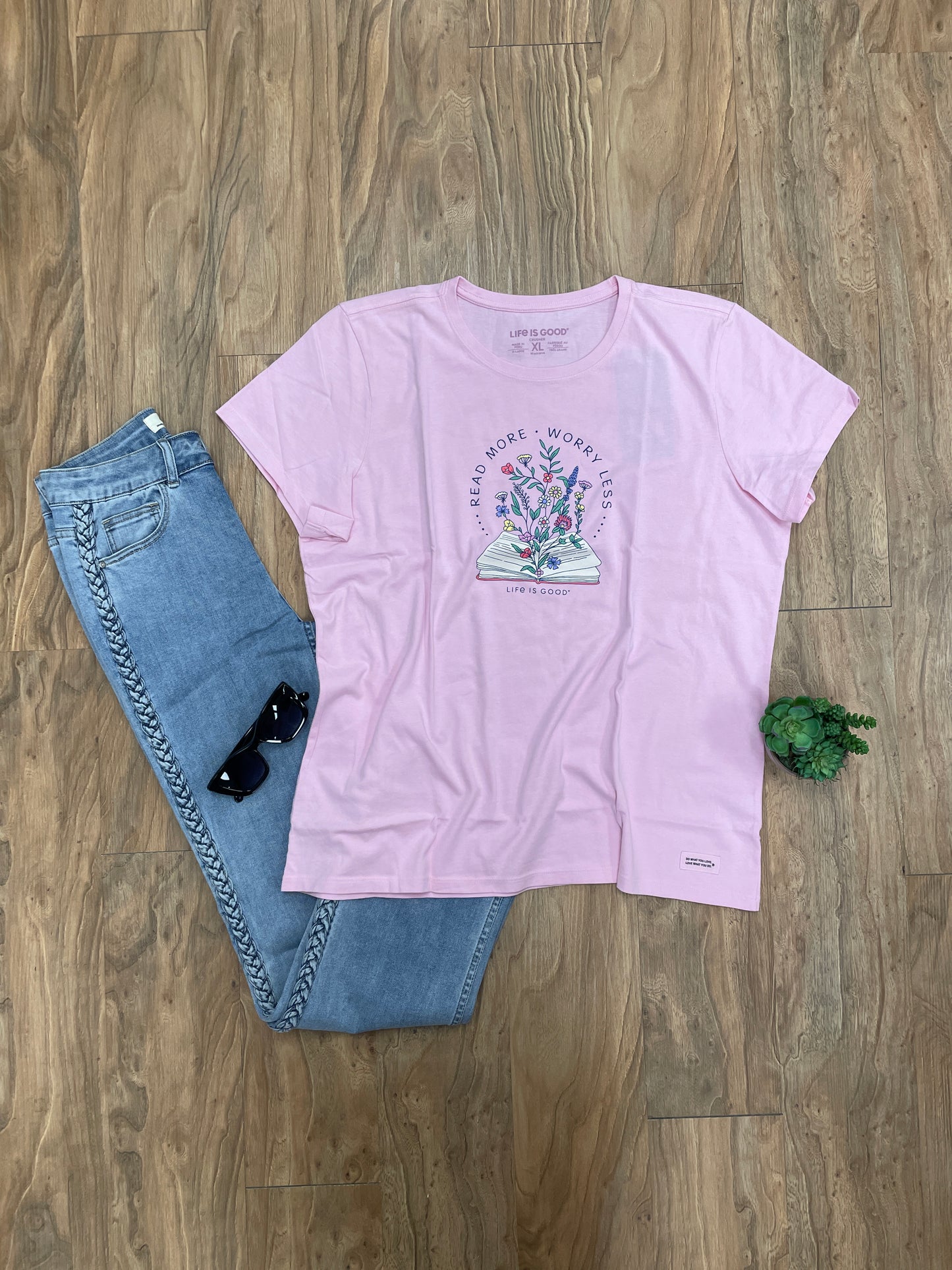 LIFE IS GOOD READ MORE FLORAL TEE - PINK