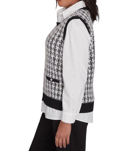 HOUNDSTOOTH VEST/BLOUSE 2FER - BLACK/WHITE