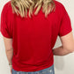 NEBRASKA RUCHED V NECK TEE - RED