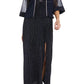 LONG CRINKLED PLEATED JACKET DRESS - NAVY/SILVER