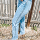 CHARLIE B BRAIDED SIDE STRAIGHT LEG JEAN - LIGHT BLUE