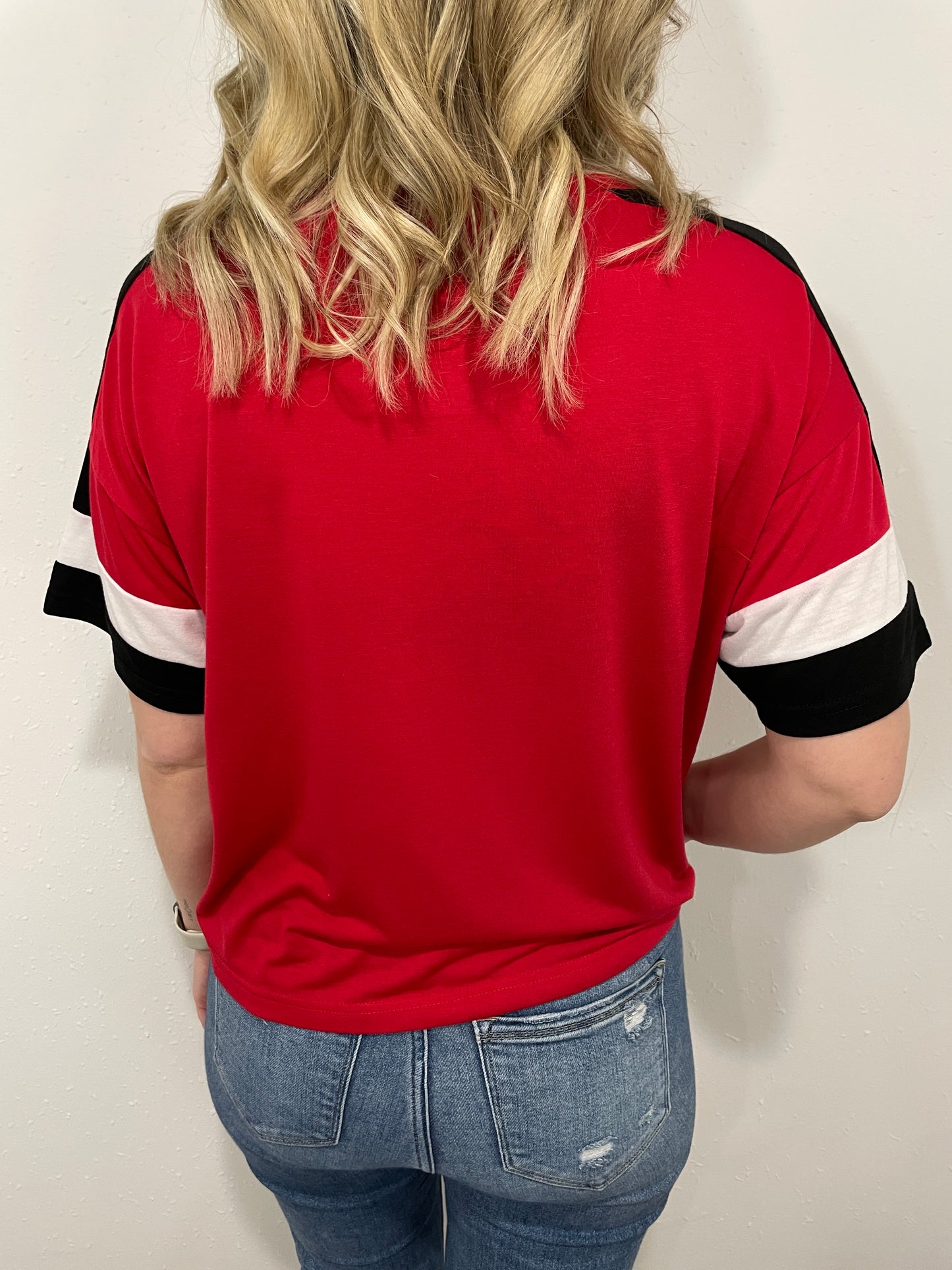 NEBRASKA DIAMOND CROPPED TEE - RED/BLACK/WHITE