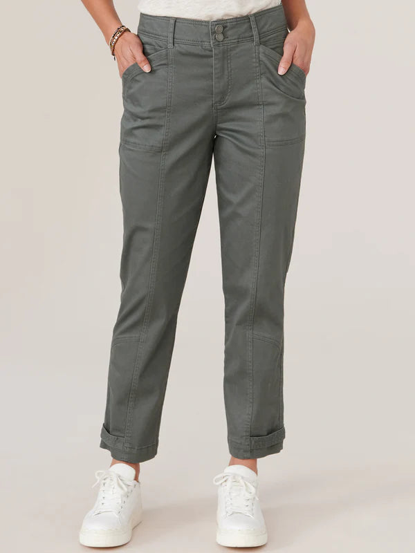"AB"SOLUTION HIGH RISE TAPERED UTILITY PANT - THYME