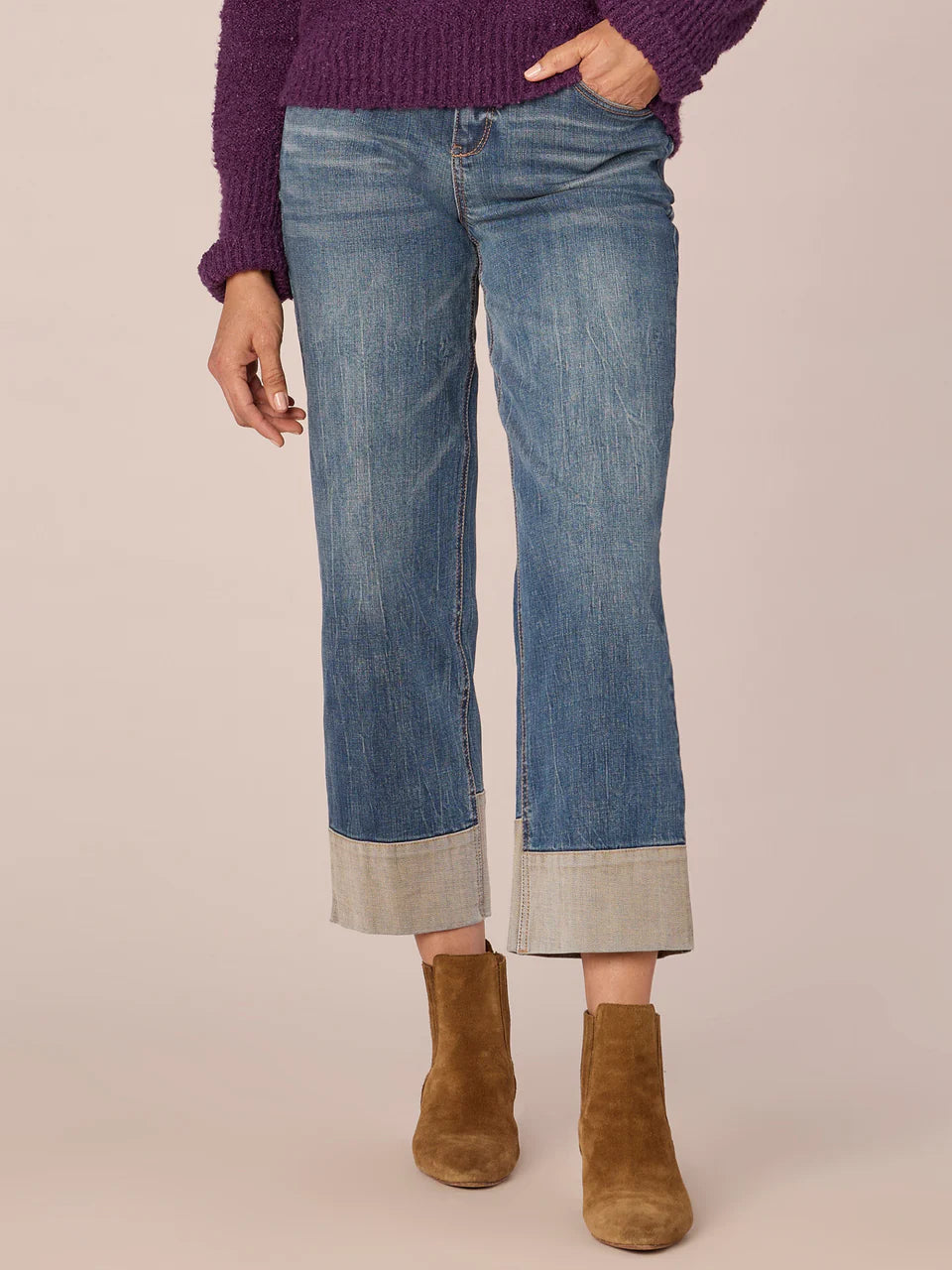 "AB"SOLUTION HIGH RISE ROUND UP BOYFRIEND JEAN - MID BLUE