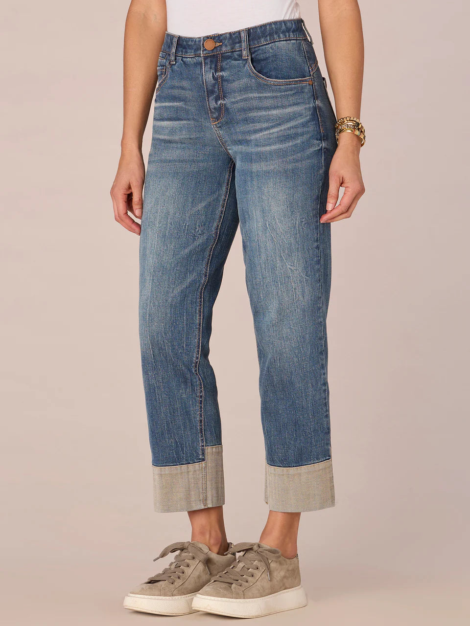 "AB"SOLUTION HIGH RISE ROUND UP BOYFRIEND JEAN - MID BLUE