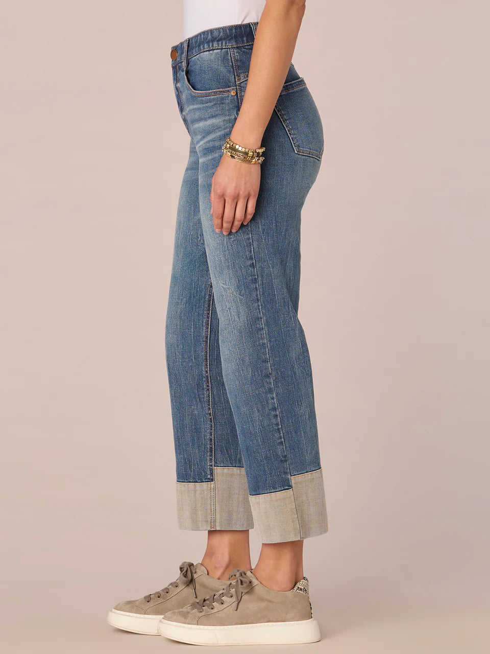 "AB"SOLUTION HIGH RISE ROUND UP BOYFRIEND JEAN - MID BLUE