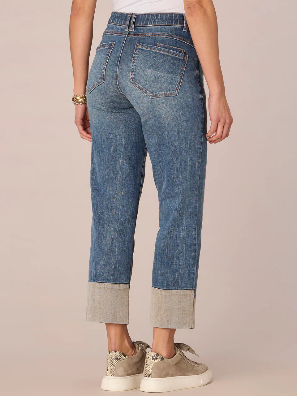 "AB"SOLUTION HIGH RISE ROUND UP BOYFRIEND JEAN - MID BLUE