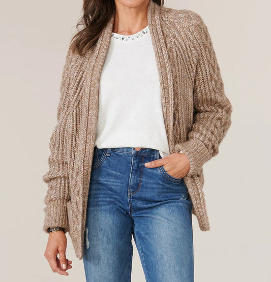 CABLE KNIT CHUNKY CARDIGAN - PEANUT BUTTER