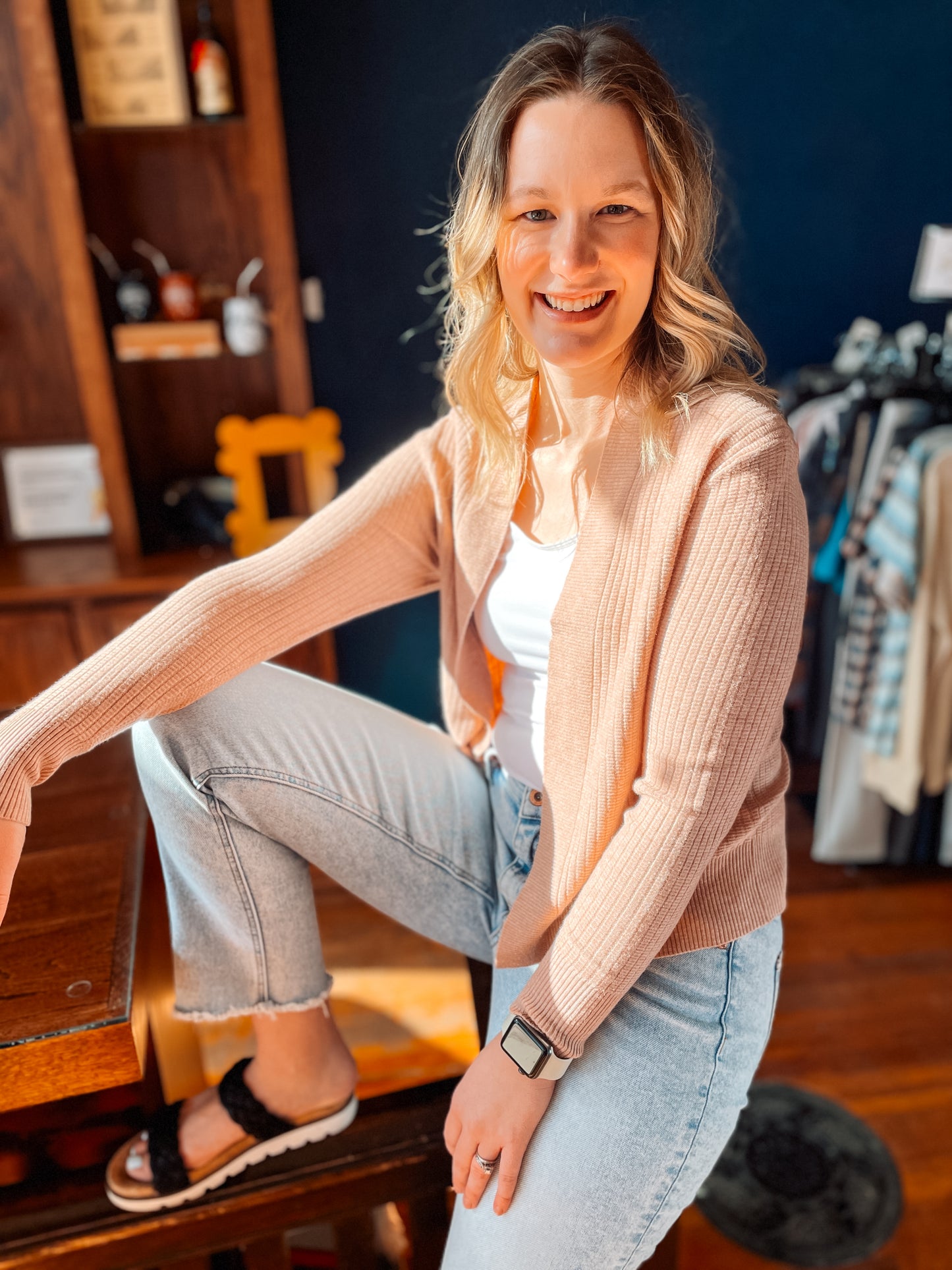 SIMPLE TEXTURED CARDIGAN - MAUVE